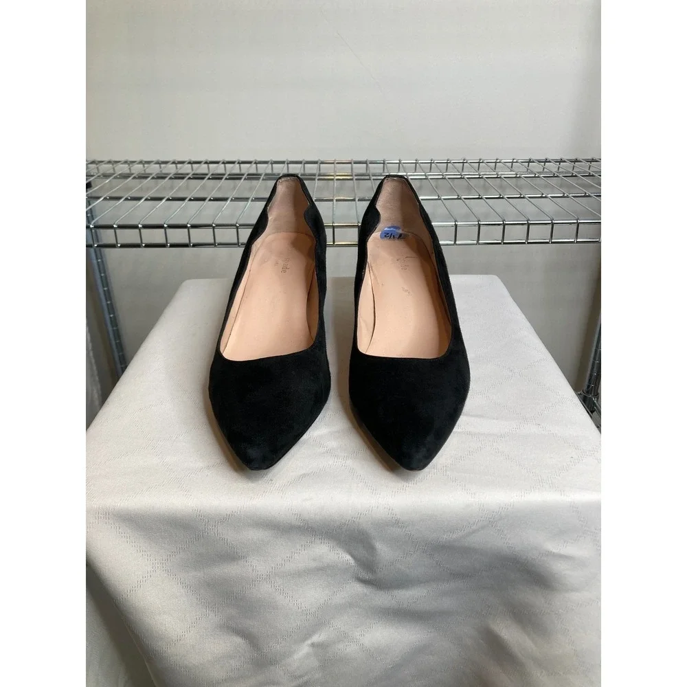 Kate Spade‎ Womens Mindi Black Suede Scalloped Block Heel Pumps Size 7.5 Classic